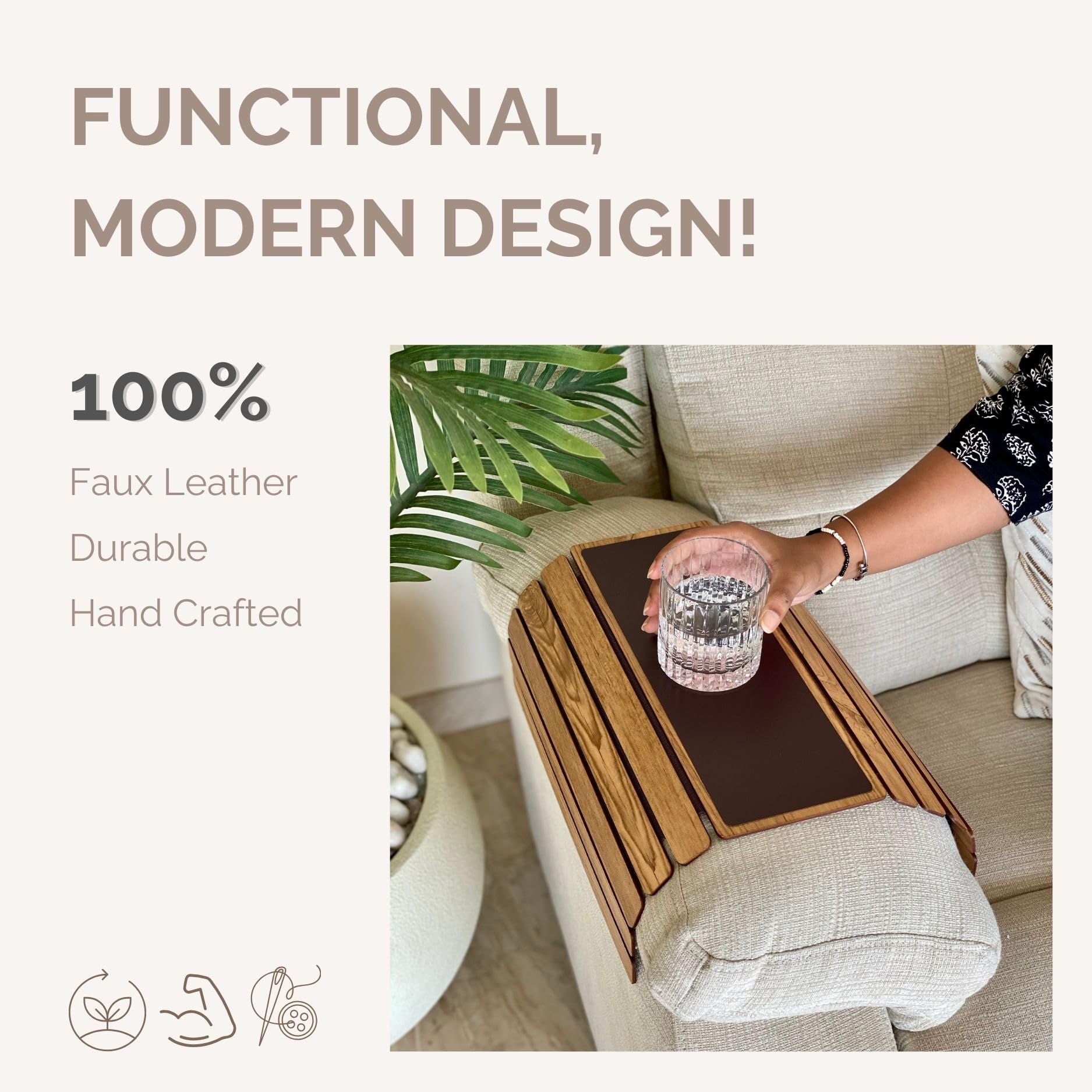 Mason Home Sofa Armrest Tray - Light Brown Full Grain Bamboo Wood With Anti Slip Pad | Dining Tray | Home & Office Dcor | Furnit